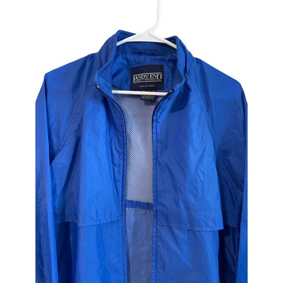Land’s End Blue Vented Jacket Nylon Rain Windbreaker Long Sleeve XL Thin Pockets - Picture 2 of 5